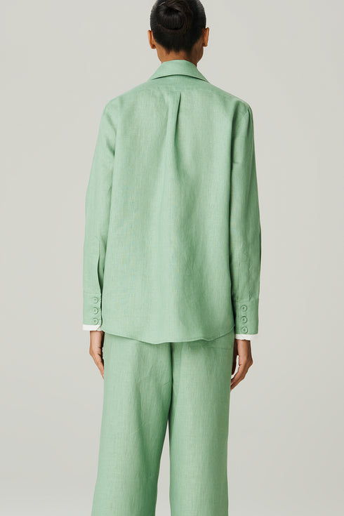 CAMISA LINHO OVER BICOLOR VERDE/BRANCO